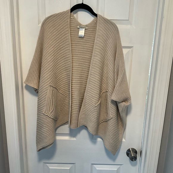 Cocogio Beige Open Front Pockets Ribbed Knit Cardigan “Made in Italy’. One Size - Picture 1 of 7